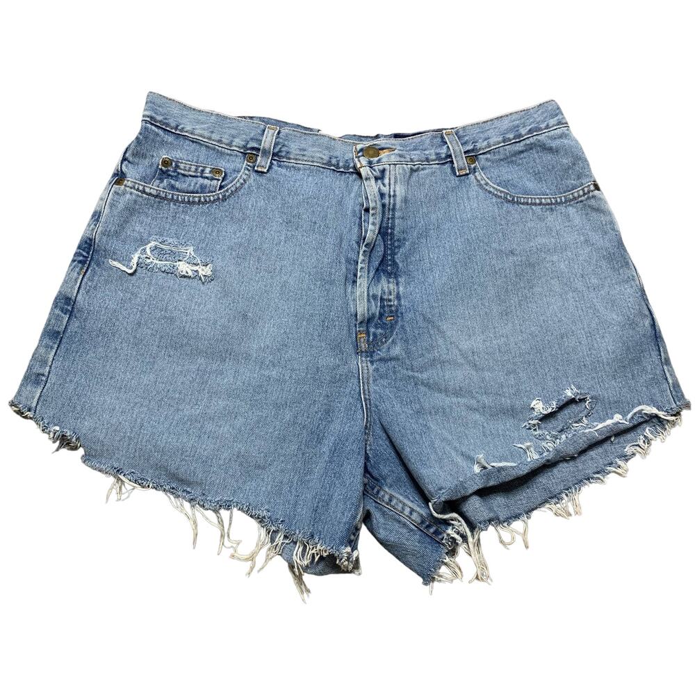 Eddie Bauer Medium Wash Distressed Cut Off Denim Jean Shorts Size 18